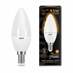 Лампа Gauss Свеча 9.5W 890lm 3000К E14 LED 1/10/100