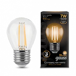 Лампа Gauss Filament Шар 7W 550lm 2700К Е27 LED 1/10/50