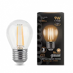 Лампа Gauss Filament Шар 9W 680lm 2700К Е27 LED 1/10/50