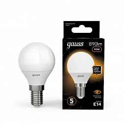 Лампа Gauss Шар 9.5W 890lm 3000K E14 LED 1/10/100