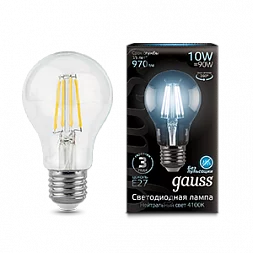 Лампа Gauss Filament А60 10W 970lm 4100К Е27 LED 1/10/40