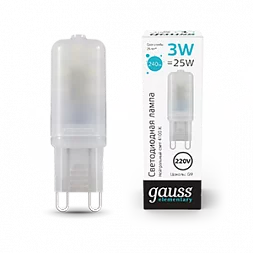 Лампа Gauss Elementary G9 AC220-240V 3W 240lm 4100K пластик LED 1/10/200